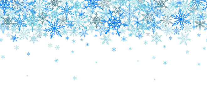 Blue winter seamless background with flying snowflakes. Snow frost effect. Abstract snowflakes seamless pattern