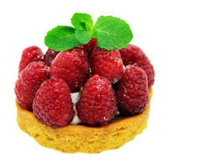 raspberries in a bowl isolated on white