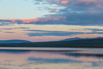 Sunset over Crag lake near Cracross, Yukon Canada.