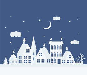 Obraz na płótnie Canvas Merry Christmas and Happy New Year. A small winter city. Paper art in digital style. Vector illustration.