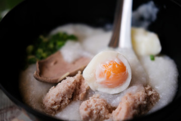 Rice porridge. Breakfast food concept.
