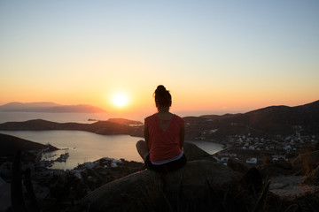 Girl in sunset Greece
