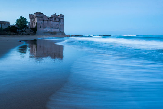 Santa Severa Beach and Castle at dawn, Province of Rome, Lazio