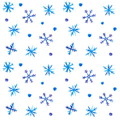 Seamless winter pattern with snowflakes. Watercolor illustration