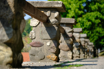 Stone pillar fence on view path in Skofja Loka