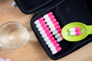 Capsule pills white and pink