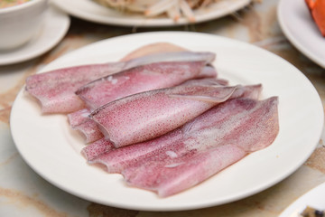 slices of squid on a plate