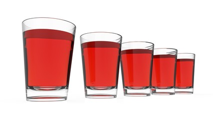Five glasses with tea 3d rendering