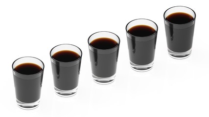 Five glasses with coffee 3d rendering