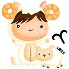 the aries zodiac sign portrayed by a sheep and a boy
