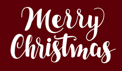 Merry Christmas vector text Calligraphic Lettering design isolated on red background.