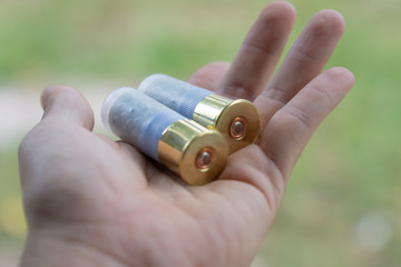 Shotgun ammo bird shot in hand