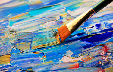 Closeup background of brush and palette. - 230993637