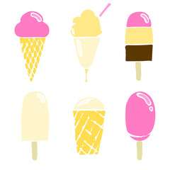  Different kind of icecream isolated on white background. Hand drawn vector illustration