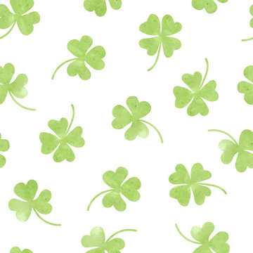 Seamless watercolor clover pattern. Vector background for Saint Patrick's Day.