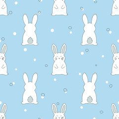Seamless vector pattern with cute white rabbits.