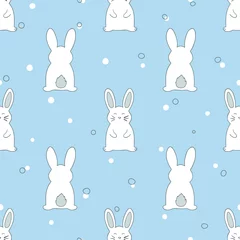 Gordijnen Naadloze vector patroon met schattige witte konijnen. © Afanasia