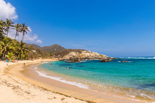 A view of the Caribbean beach at Cabo San Juan in Tayrona National Park, Colombia