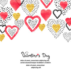 Valentine's Day card design with red hearts and place for text. Vector illustration
