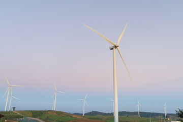 Fototapeta premium Windmill field In the morning, Windmill field In the morning.