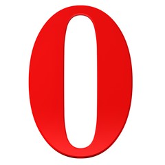 number 0 zero red 3d sign isolated