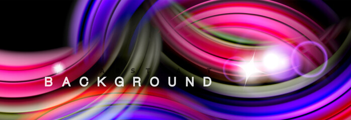 Mixing color waves on black, liquid flowing shapes