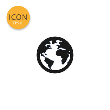 Globe world map icon isolated flat style.