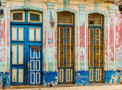 A beautifully aged colourful building in Havana, Cuba