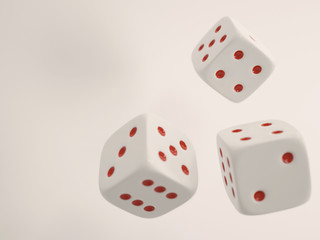 White dices on white background. Casino gambling. 3d rendering