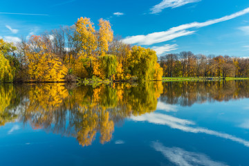 Golden Polish Autumn. The Nowa Huta Pond. Cracow. Poland