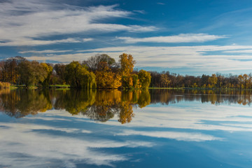 Golden Polish Autumn. The Nowa Huta Pond. Cracow. Poland