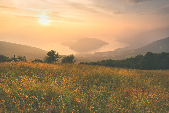Montisola view from Colmi of Sulzano, Brescia province, Lombardy district