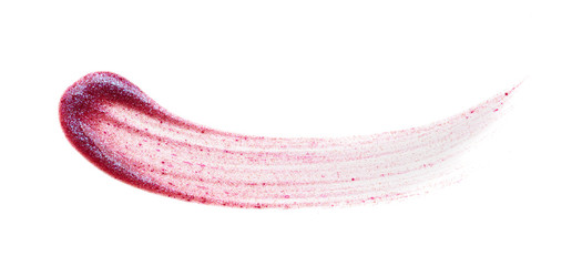 Smear and texture of red lipstick or acrylic paint isolated on white