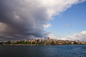 Obraz premium Bosphorus view Galata tower Beyoglu district travel destination famous historical and cultural heritage cityscape