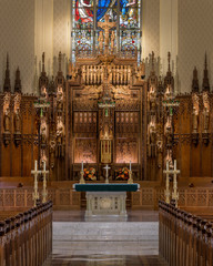 Altar and sanctuary inside the historic Cathedral of the Immaculate Conception in Fort Wayne, Indiana