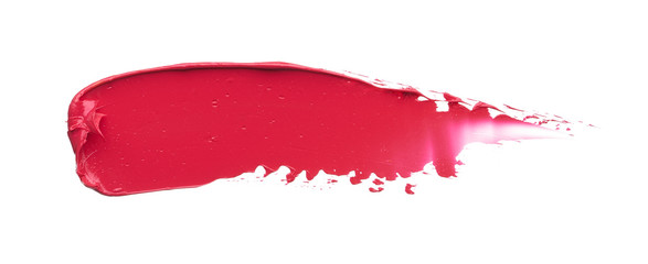 Smear and texture of red lipstick or acrylic paint isolated on white - obrazy, fototapety, plakaty
