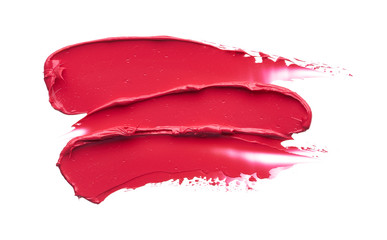 Smear and texture of red lipstick or acrylic paint isolated on white