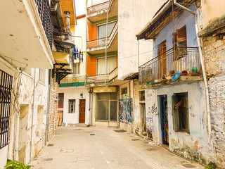 road houses in autumn cloudy day , Ioannina Greece