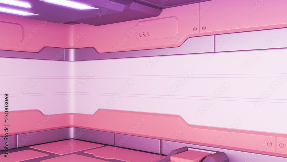 Wall mural 3d rendering of realistic sci-fi spaceship corridor