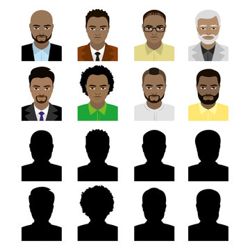 African american male avatars and black silhouette