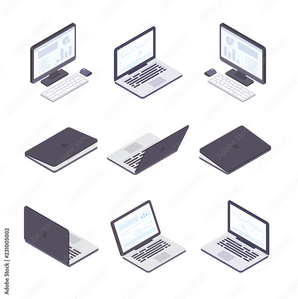 Aufkleber computer technology - set of modern vector isometric elements
