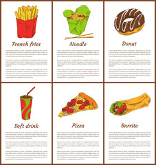 French Fries and Noodles Set Vector Illustration