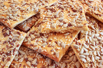 Closeup cookies with natural seeds of flax, sunflower and sesame