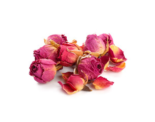 Dried roses on white background
