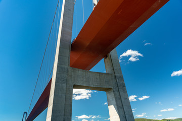 Low perspective view of the High coast bridge in Sweden