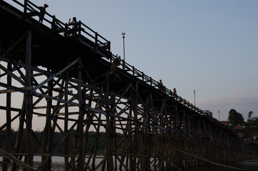 The longest wooden bridge in Sangkhla Buri, Kanchanaburi, Thailand.