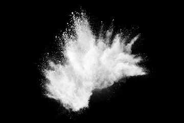 White powder explosion on black background. 