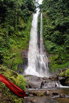 Waterfall in Bali with Hinduism