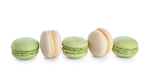 Sweet colorful macaroons on white background