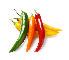 Fresh chili peppers on white background